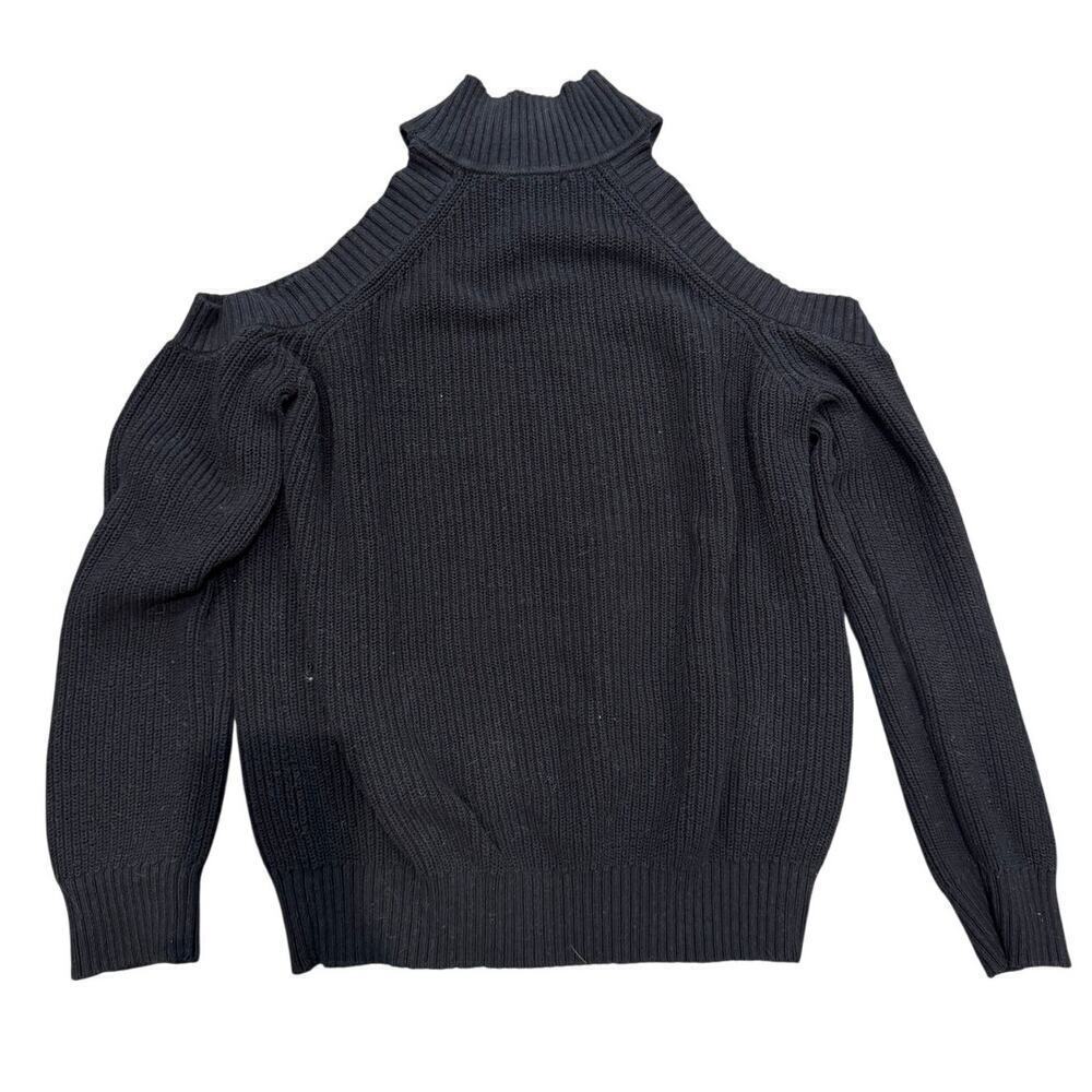 INC XL Black Cold Shoulder Cut Out Black Ribbed Knit Cotton Pullover Sweater - Picture 3 of 5